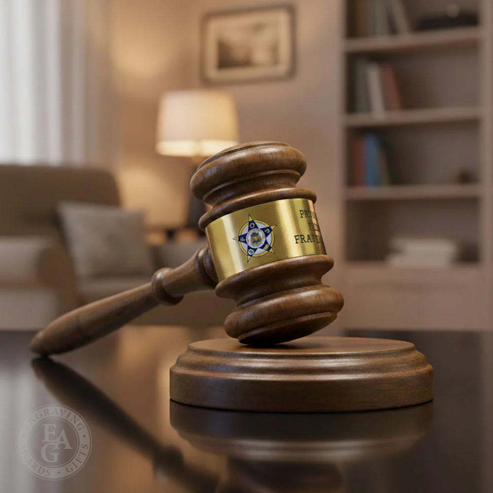 10-1/2" American Walnut Gavel & Sound Block Presentation Set - Image 6