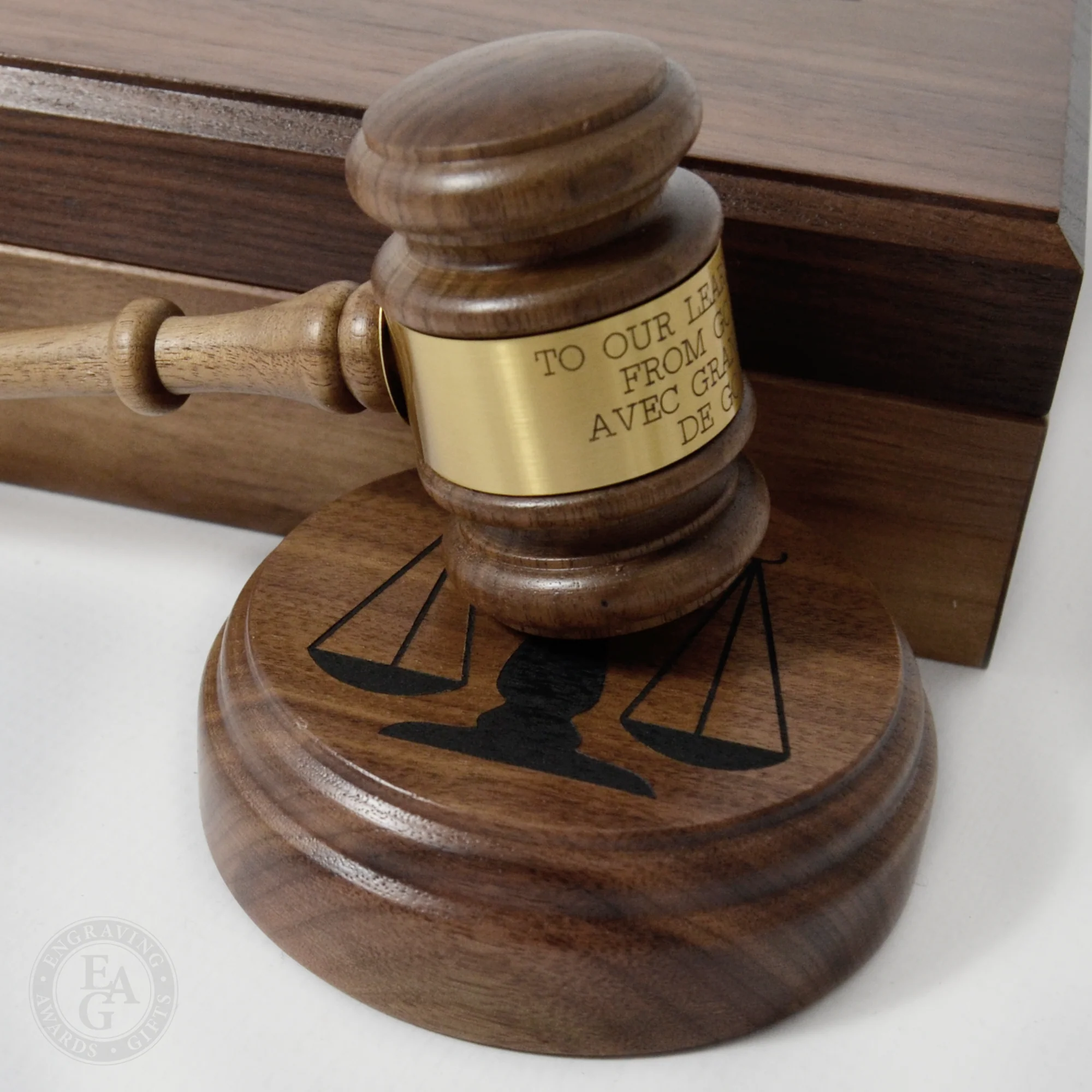 10-1/2" American Walnut Gavel & Sound Block Presentation Set - Image 7