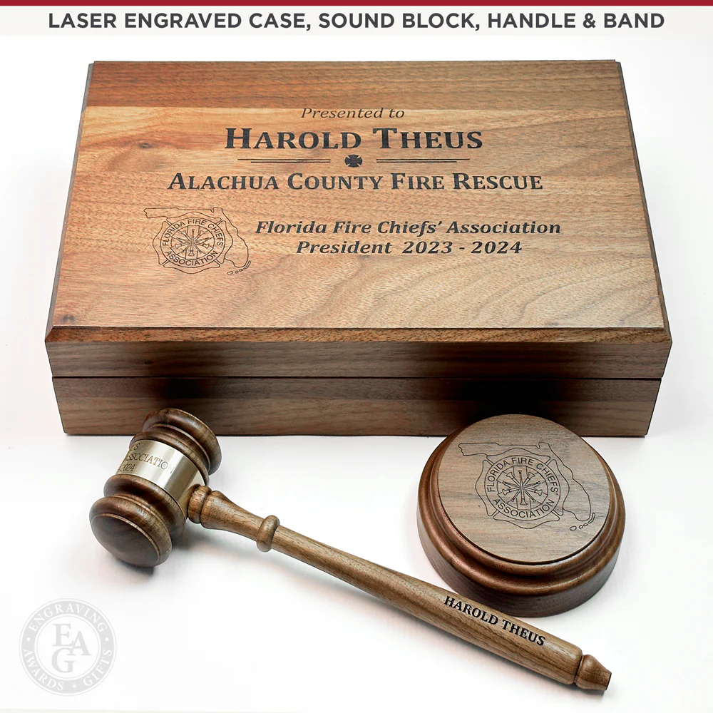 10-1/2" American Walnut Gavel & Sound Block Presentation Set - Image 9