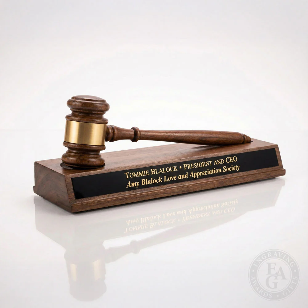 10-1/2" American Walnut Gavel with Walnut Desk Stand - Image 7
