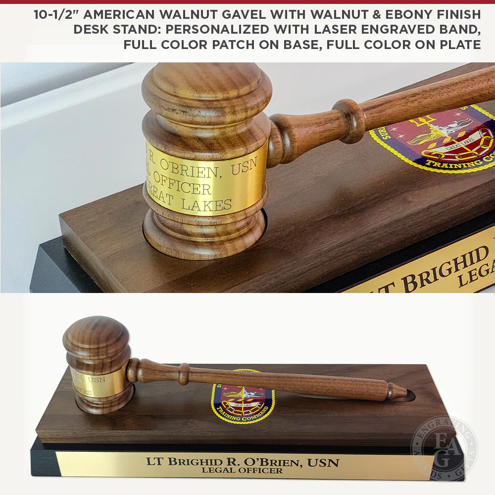 10-1/2" American Walnut Gavel with Walnut & Ebony Finish Desk Stand - Image 3