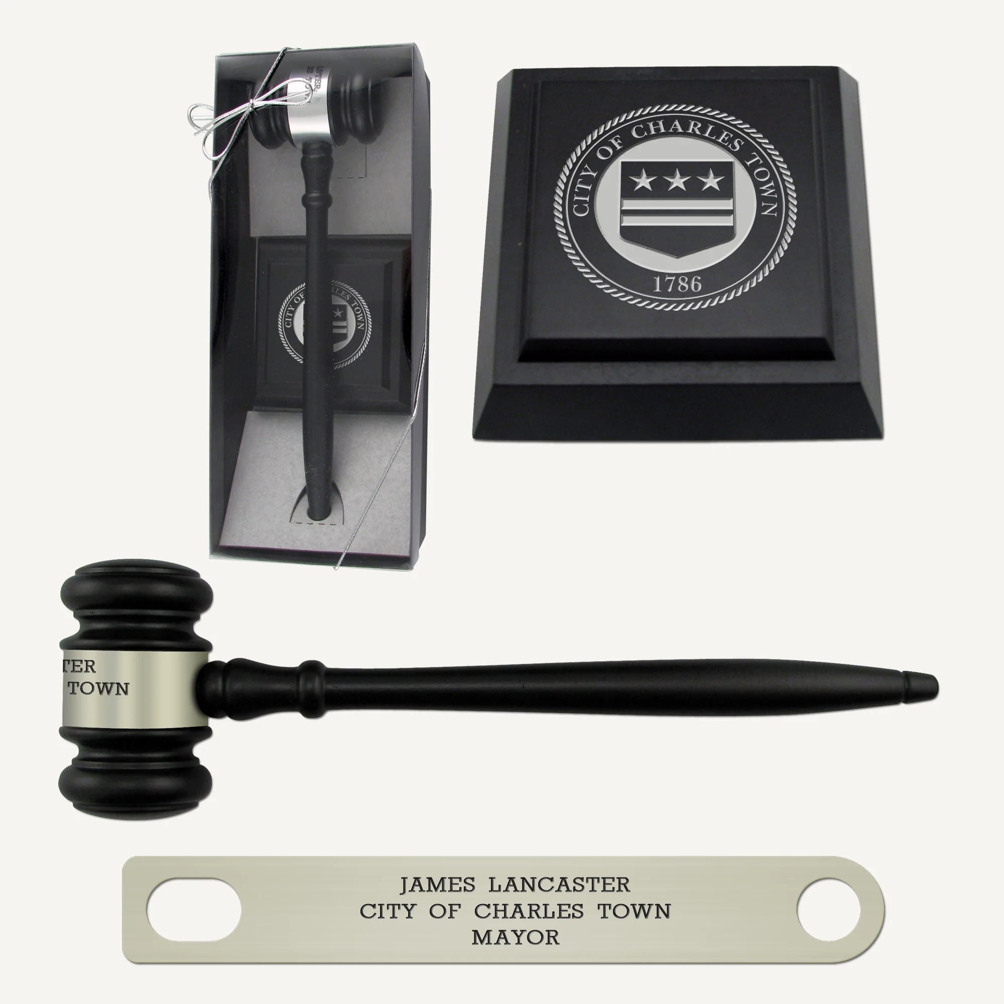 10-1/2" Ebony Finish Presentation Gavel & Sound Block Set