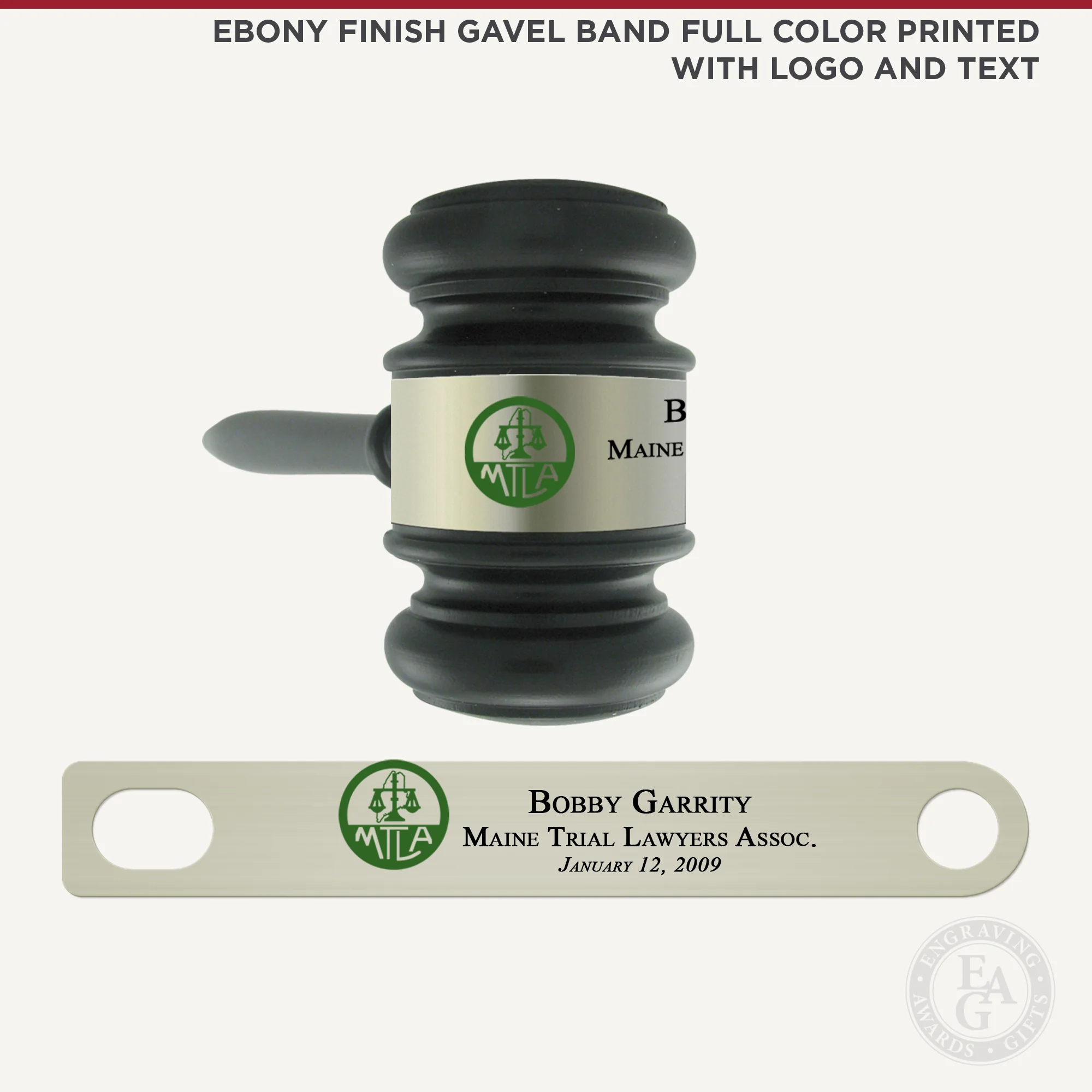 10-1/2" Ebony Finish Presentation Gavel & Sound Block Set - Image 2