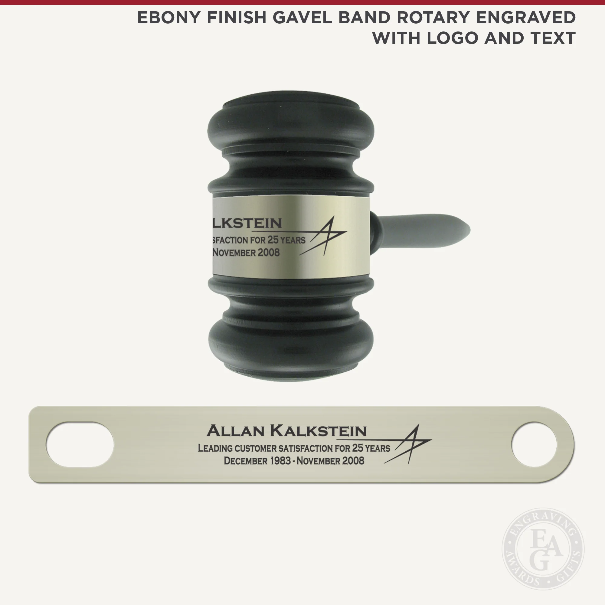 10-1/2" Ebony Finish Presentation Gavel & Sound Block Set - Image 3
