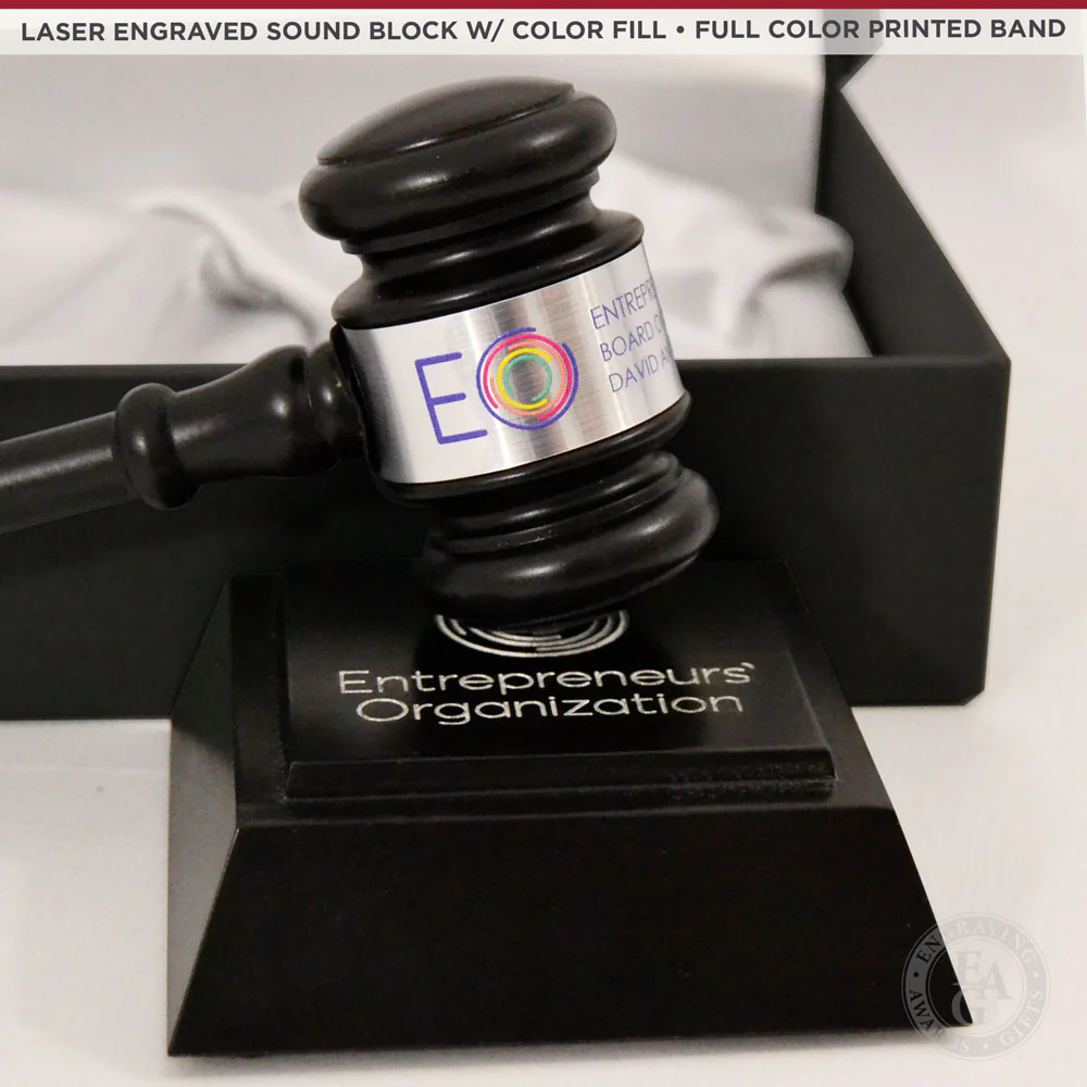 10-1/2" Ebony Finish Presentation Gavel & Sound Block Set - Image 7