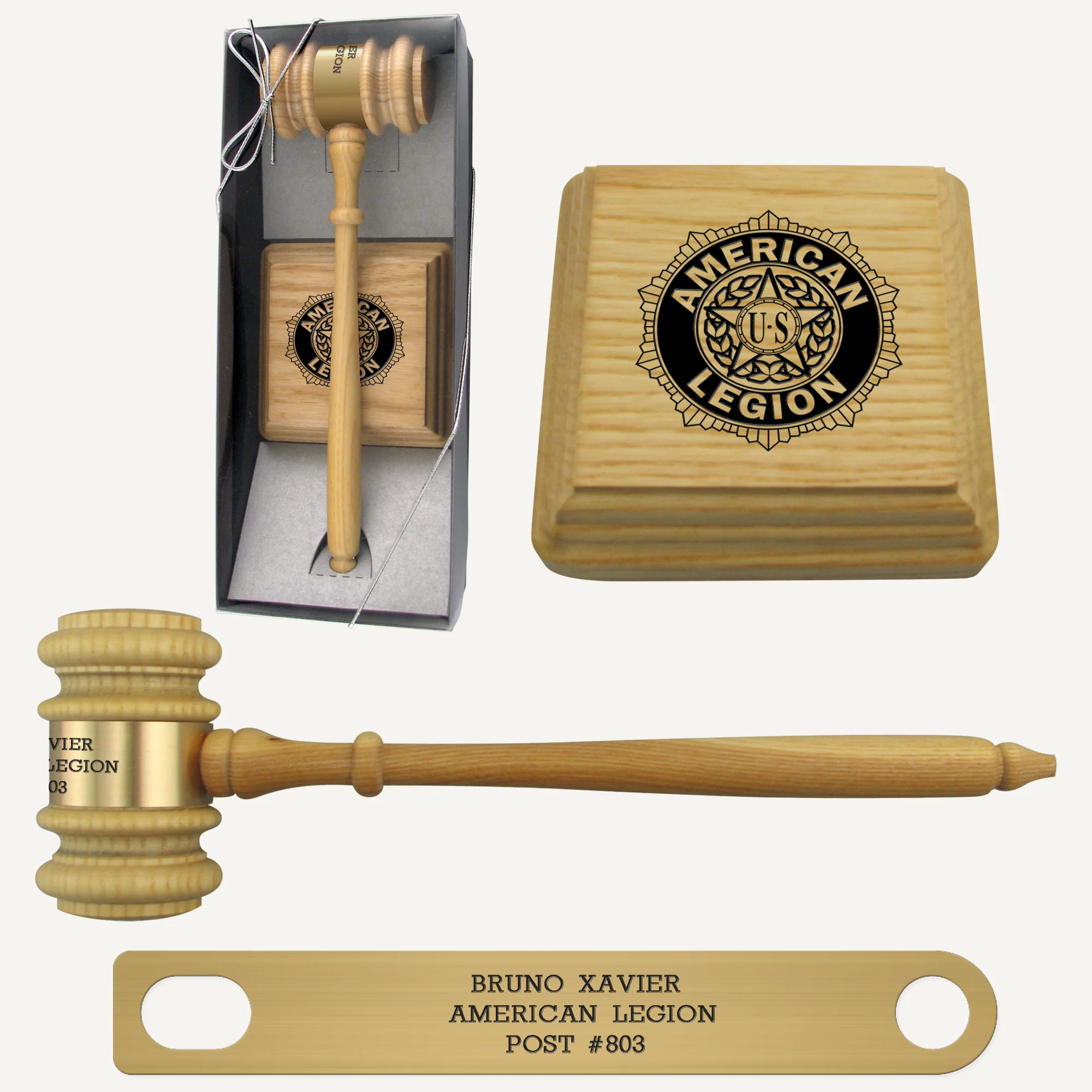 10-1/2" Oak Style Presentation Gavel & Sound Block Set