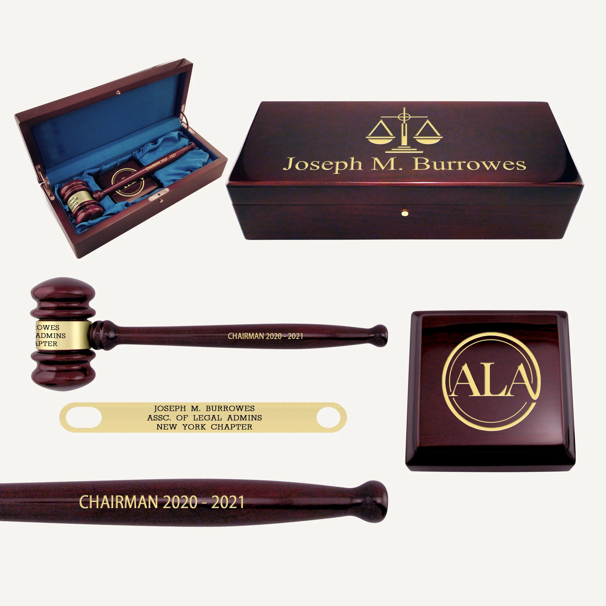 10-1/2" Piano Finish Gavel & Sound Block Presentation Set