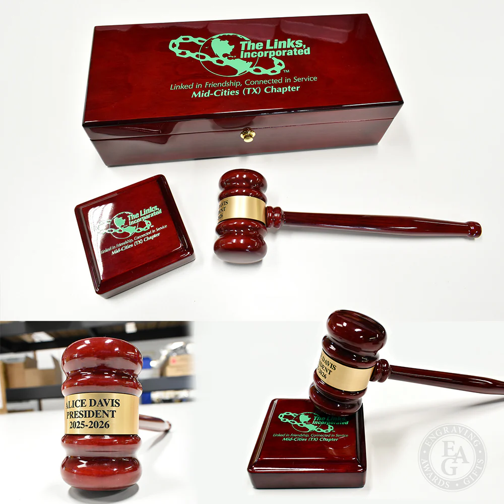 10-1/2" Piano Finish Gavel & Sound Block Presentation Set - Image 4