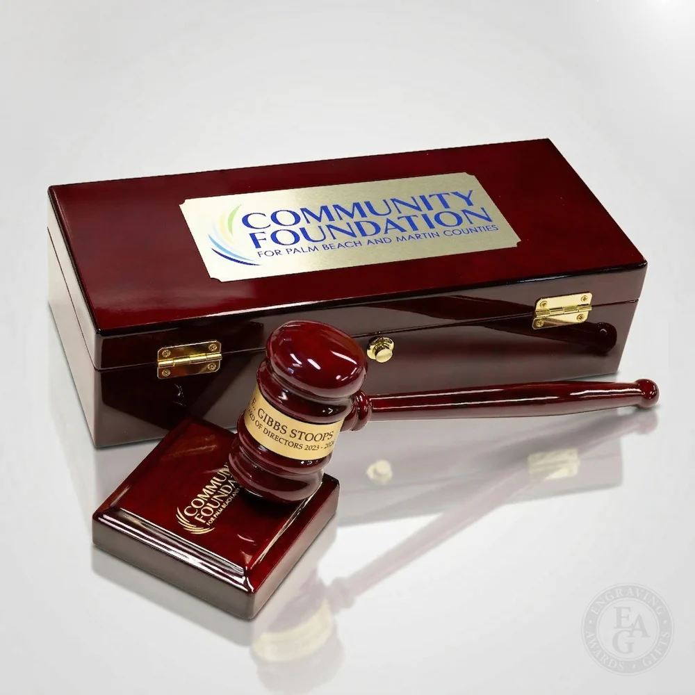 10-1/2" Piano Finish Gavel & Sound Block Presentation Set - Image 7