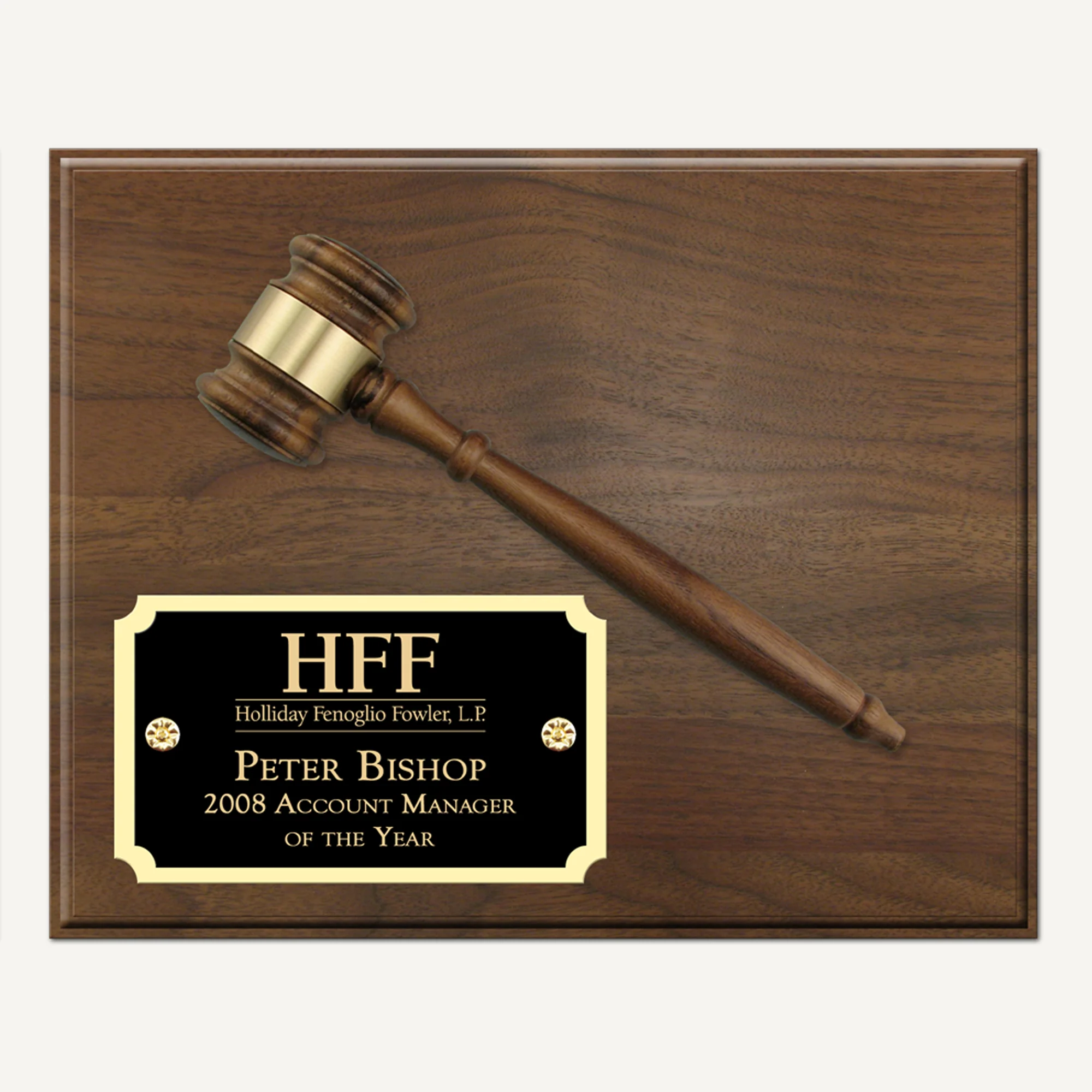 10" x 8" Genuine Walnut Gavel Plaque with Gloss Black Plate