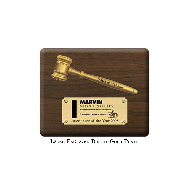 10" x 8" Split Gavel Plaque with Gold Finish Gavel - Image 3