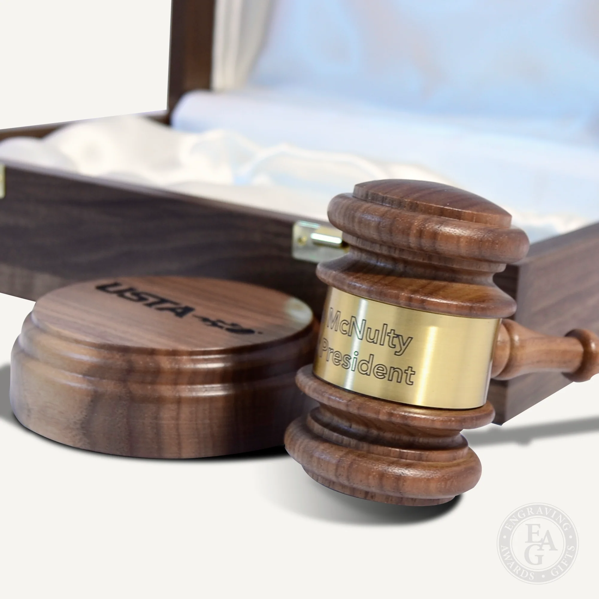 11" American Walnut Gavel, Sound Block & Case Presentation Set - Image 5