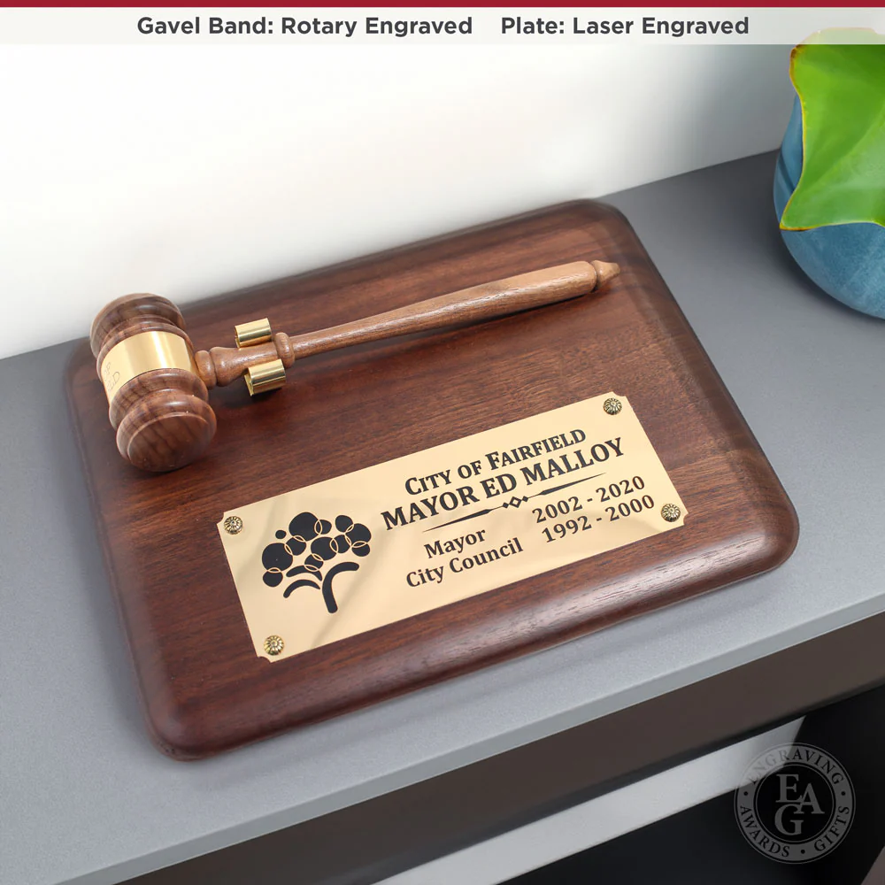 12" x 9" Genuine Walnut Removable Gavel Plaque - Image 3