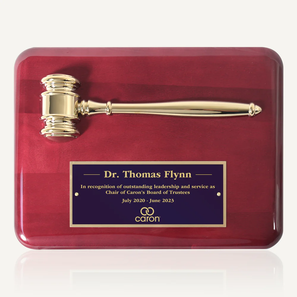 12" X 9" Piano Finish Gavel Plaque Gold Split Gavel