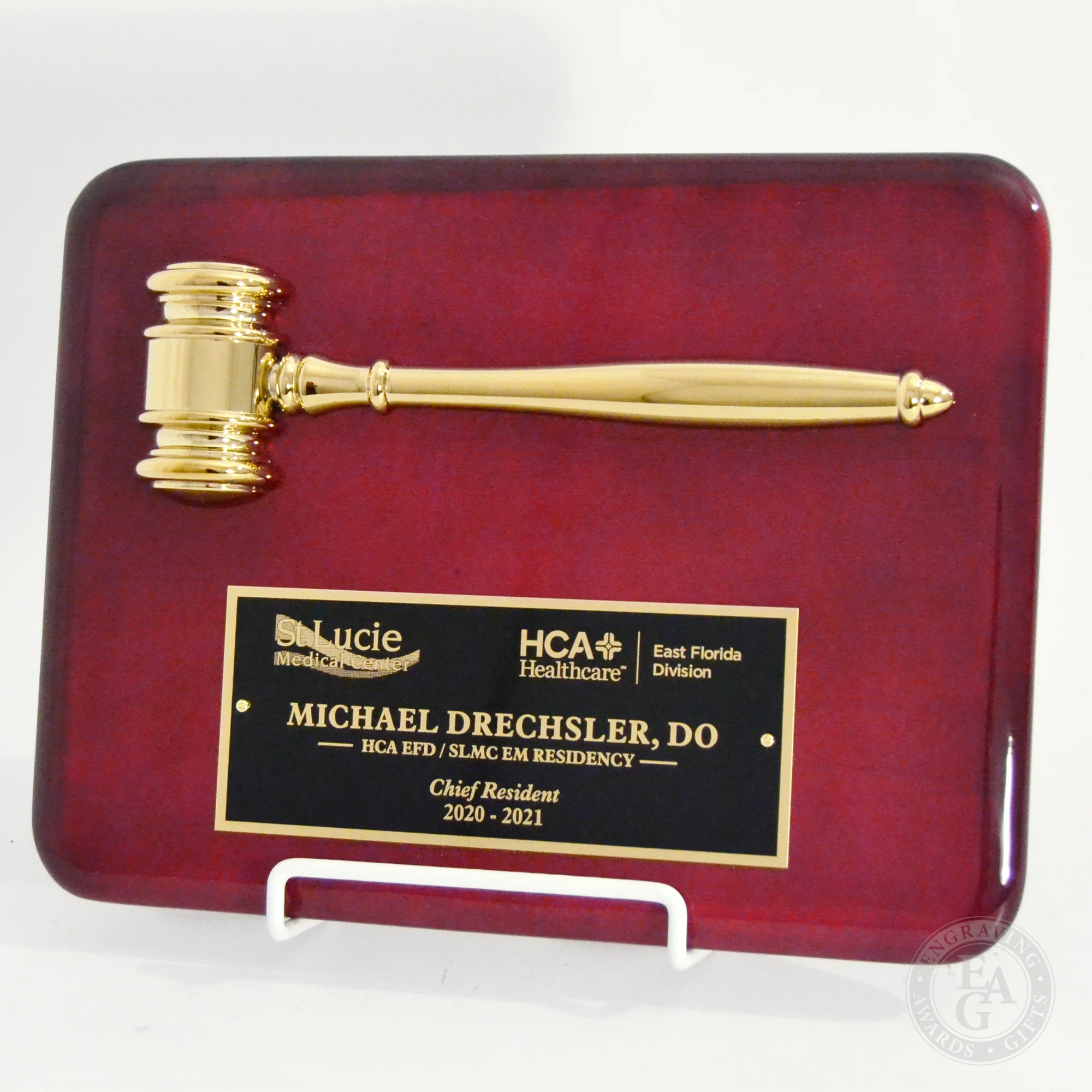 12" X 9" Piano Finish Gavel Plaque Gold Split Gavel - Image 2