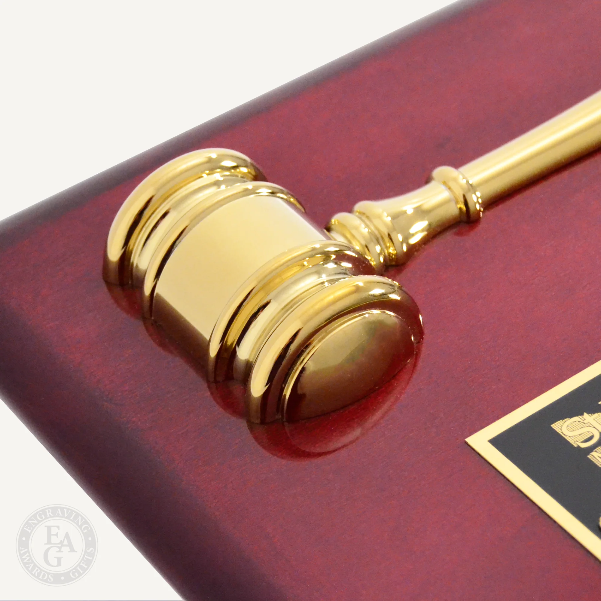 12" X 9" Piano Finish Gavel Plaque Gold Split Gavel - Image 3