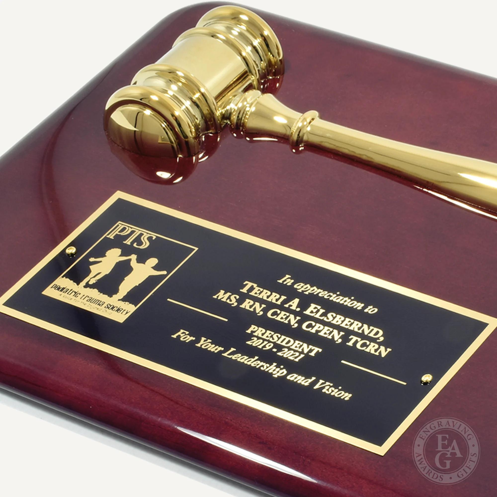 12" X 9" Piano Finish Gavel Plaque Gold Split Gavel - Image 4