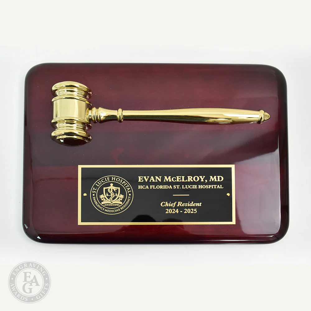12" X 9" Piano Finish Gavel Plaque Gold Split Gavel - Image 5