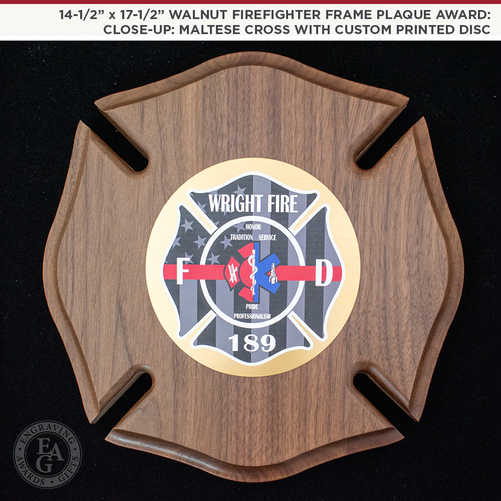 14-1/2" x 17-1/2" Genuine Walnut Engraved Firefighter Frame Plaque Award - Image 5