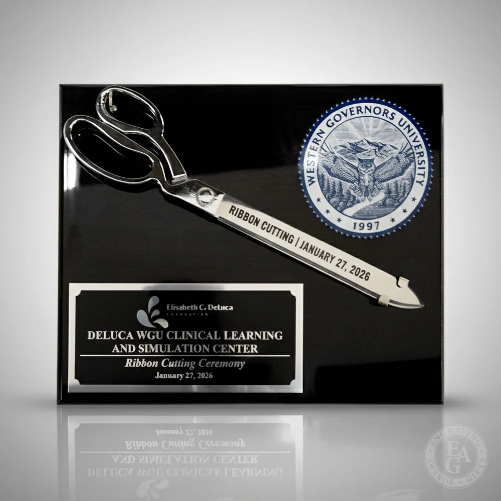 15" Chrome Plated Ceremonial Scissors Piano Finish Plaque - Image 13