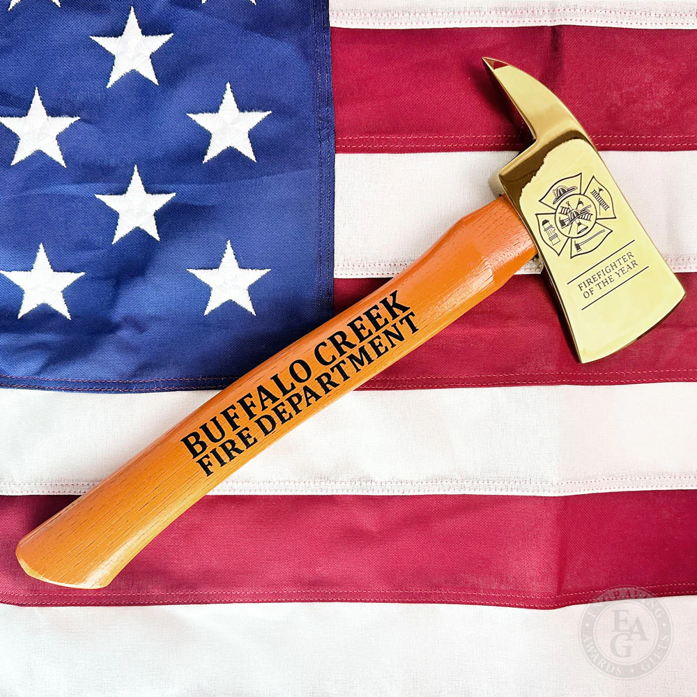 15" Gold Plated Ceremonial Firefighter Axe - Custom Painted Handle - Image 2
