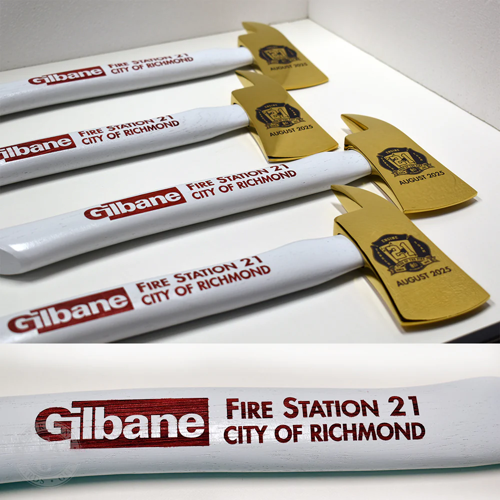 15" Gold Plated Ceremonial Firefighter Axe - Custom Painted Handle - Image 3