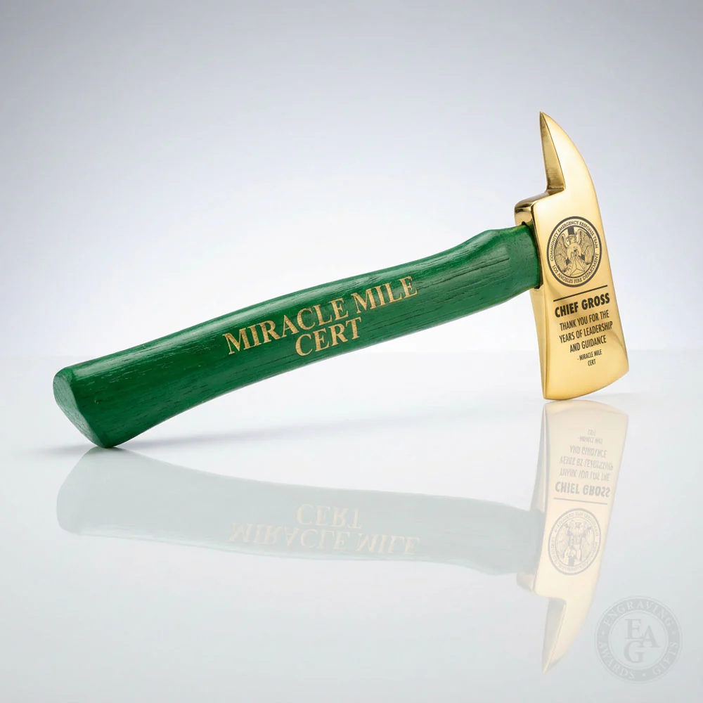 15" Gold Plated Ceremonial Firefighter Axe - Custom Painted Handle - Image 4
