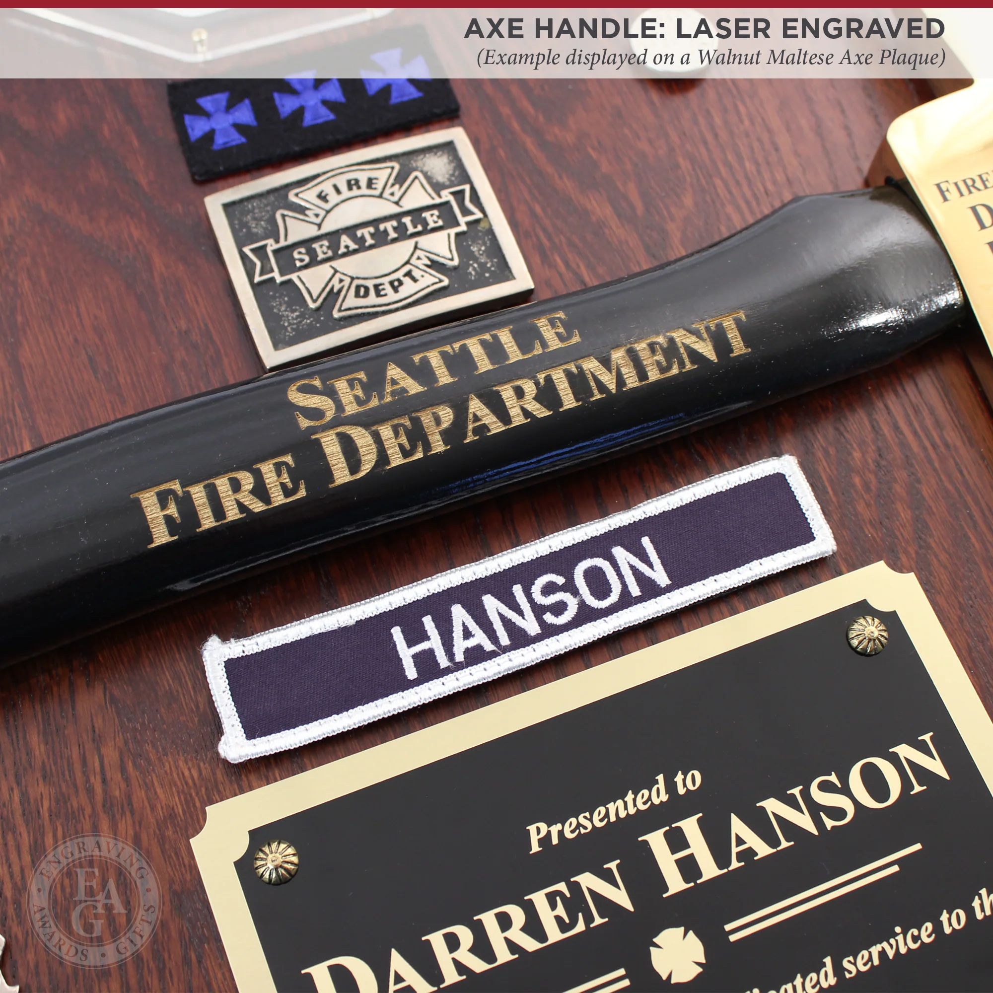 15" Gold Plated Ceremonial Firefighter Axe - Black - Image 4