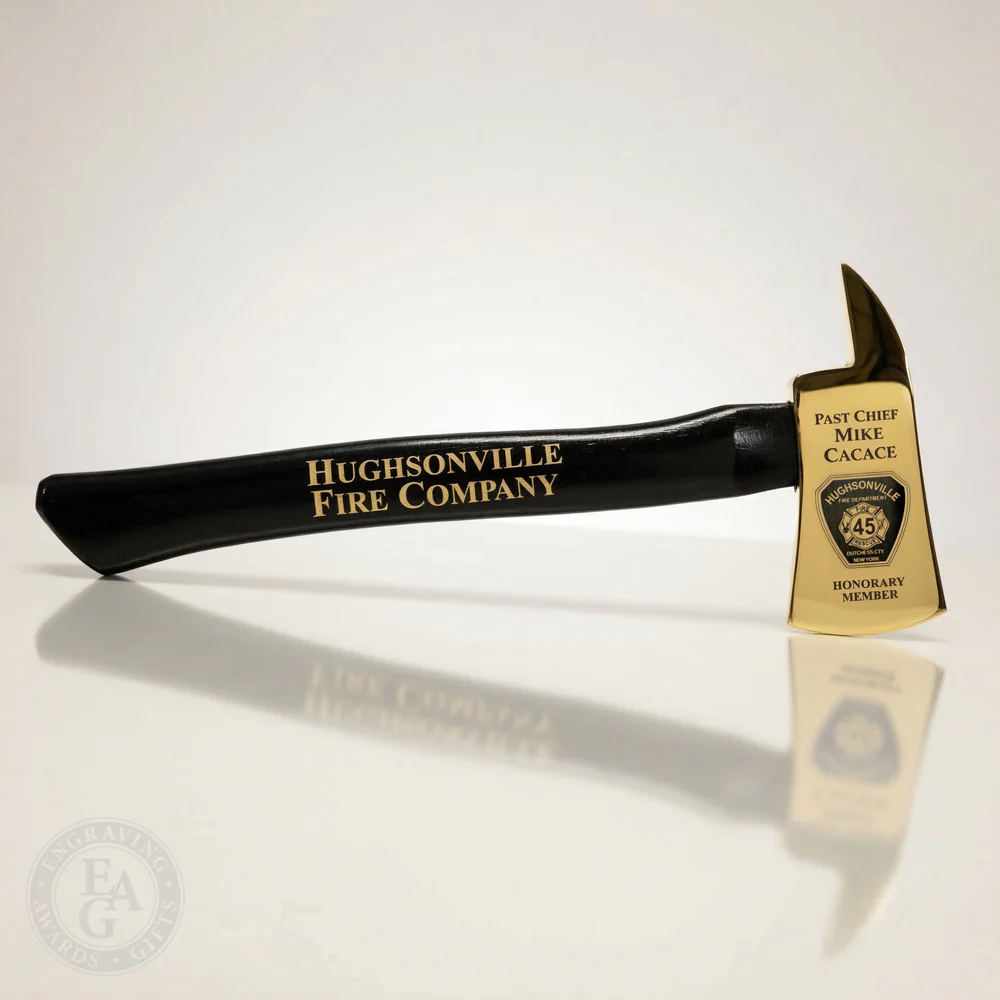 15" Gold Plated Ceremonial Firefighter Axe - Black - Image 6