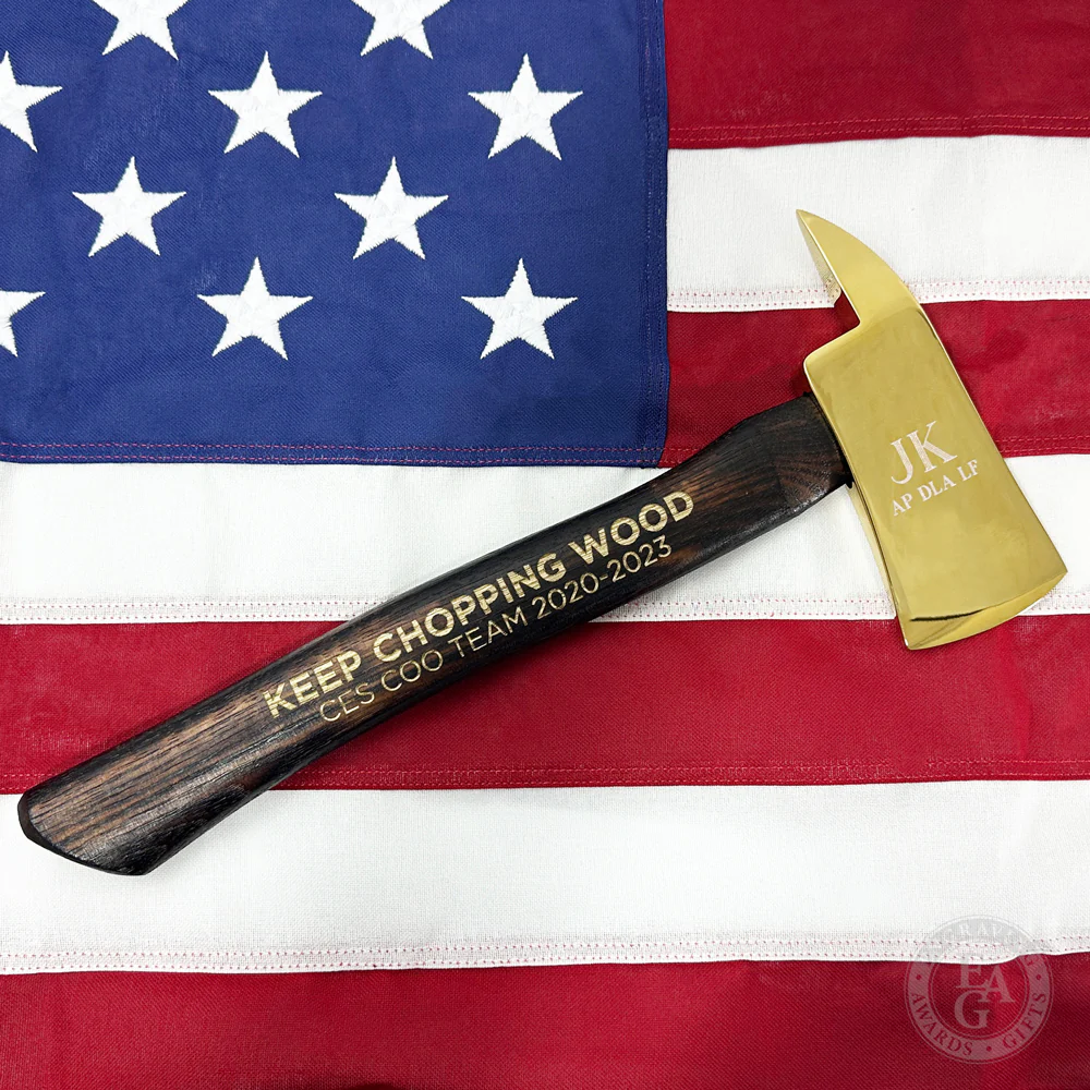 15" Gold Plated Ceremonial Firefighter Axe - Flamed - Image 7