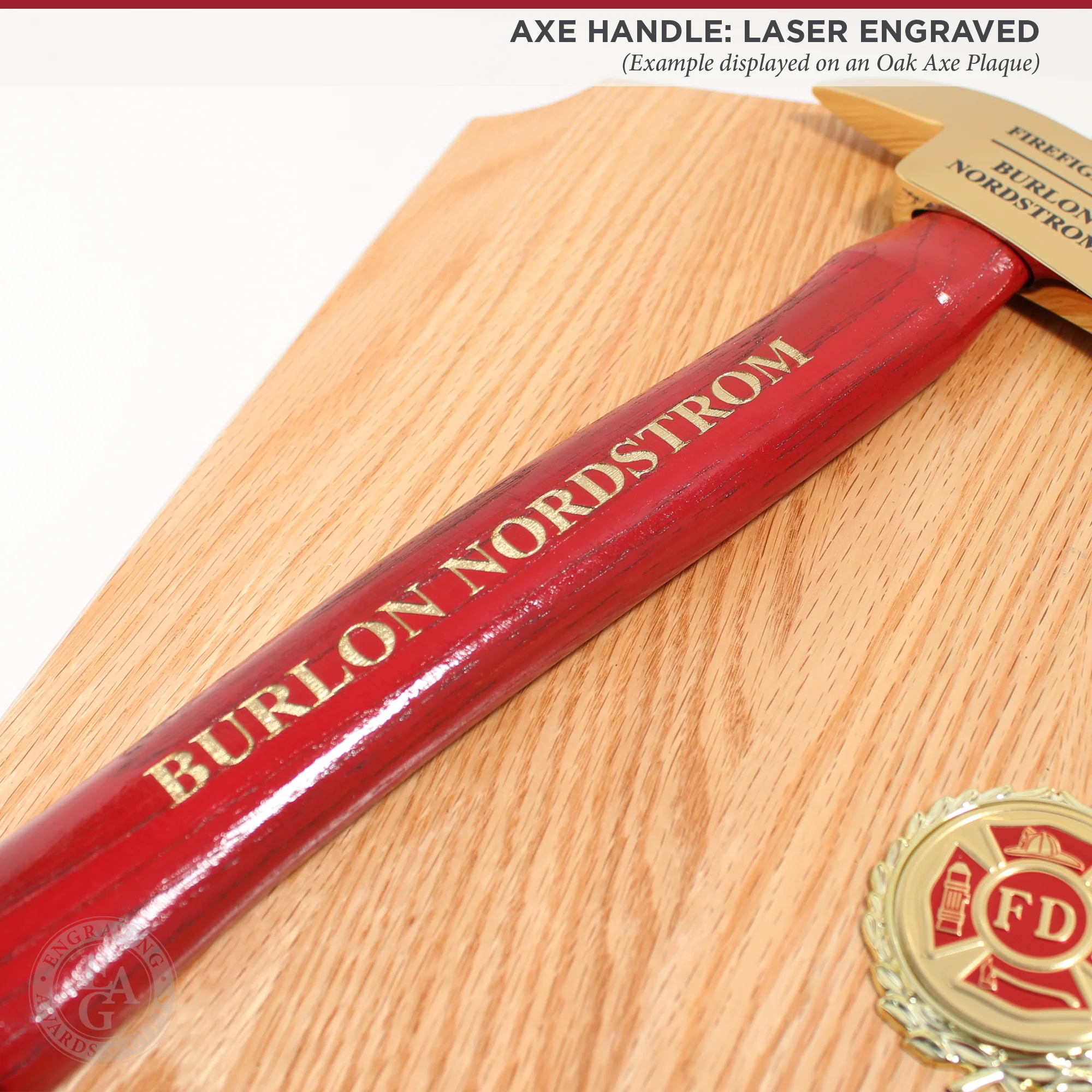 15" Gold Plated Ceremonial Firefighter Axe - Red - Image 4