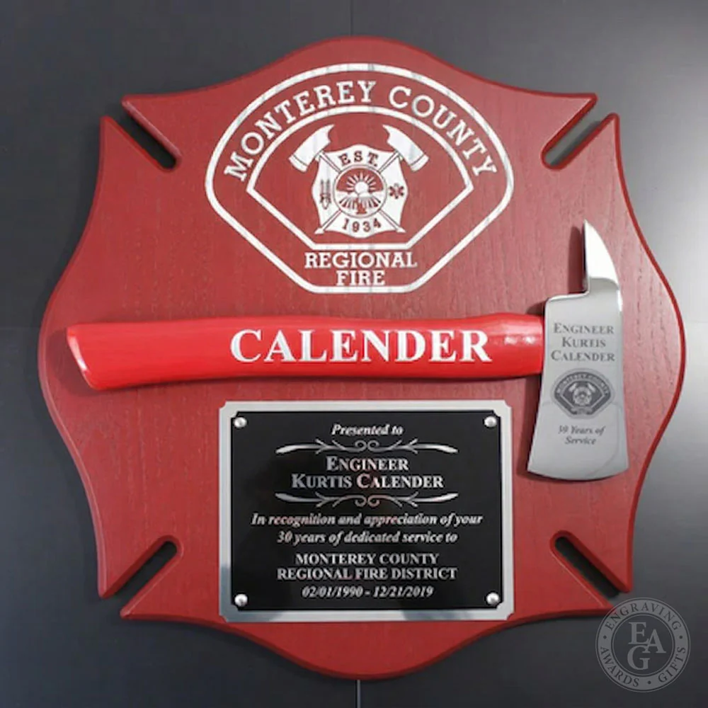 18x18 Red Maltese Cross Firefighter Plaque - Chrome Axe - Image 17