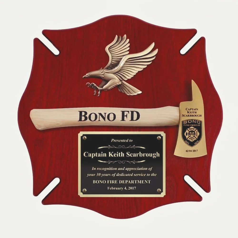 18x18 Red Maltese Cross Firefighter Plaque - Gold Axe - Image 4