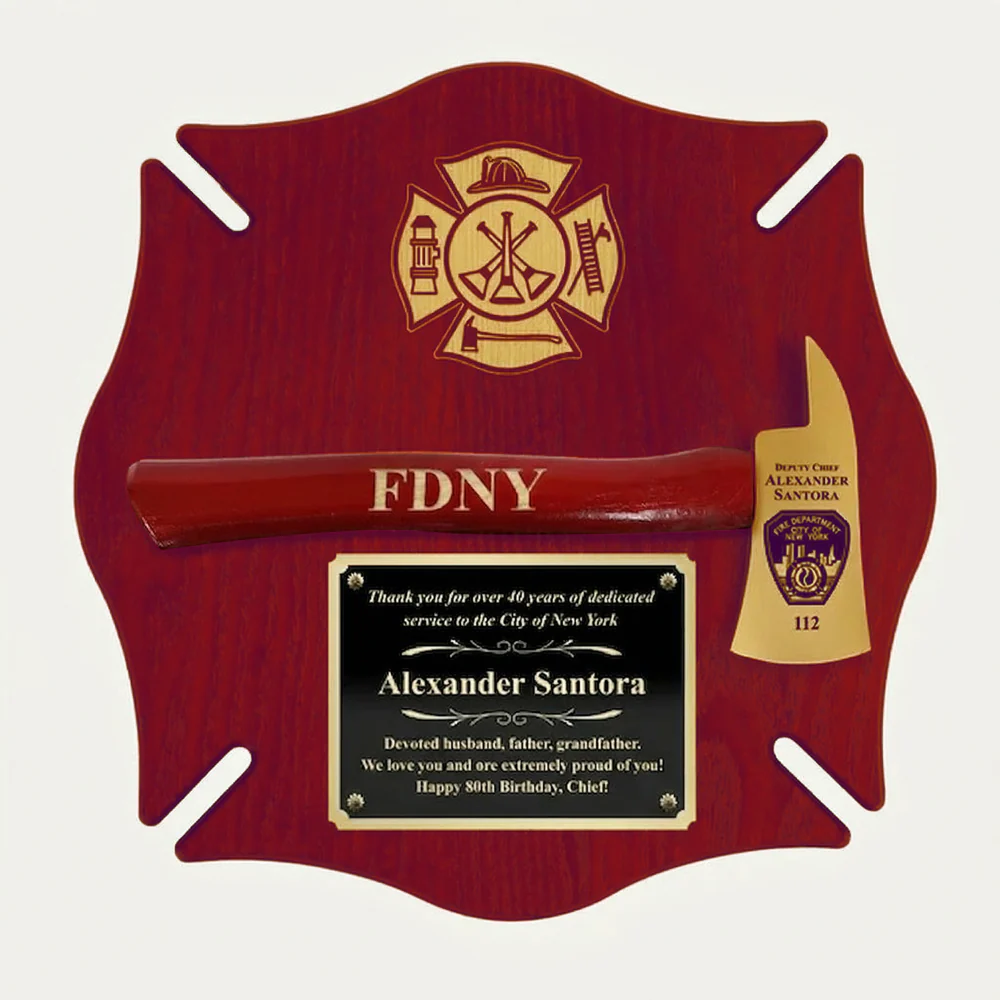 18x18 Red Maltese Cross Firefighter Plaque - Gold Axe - Image 5