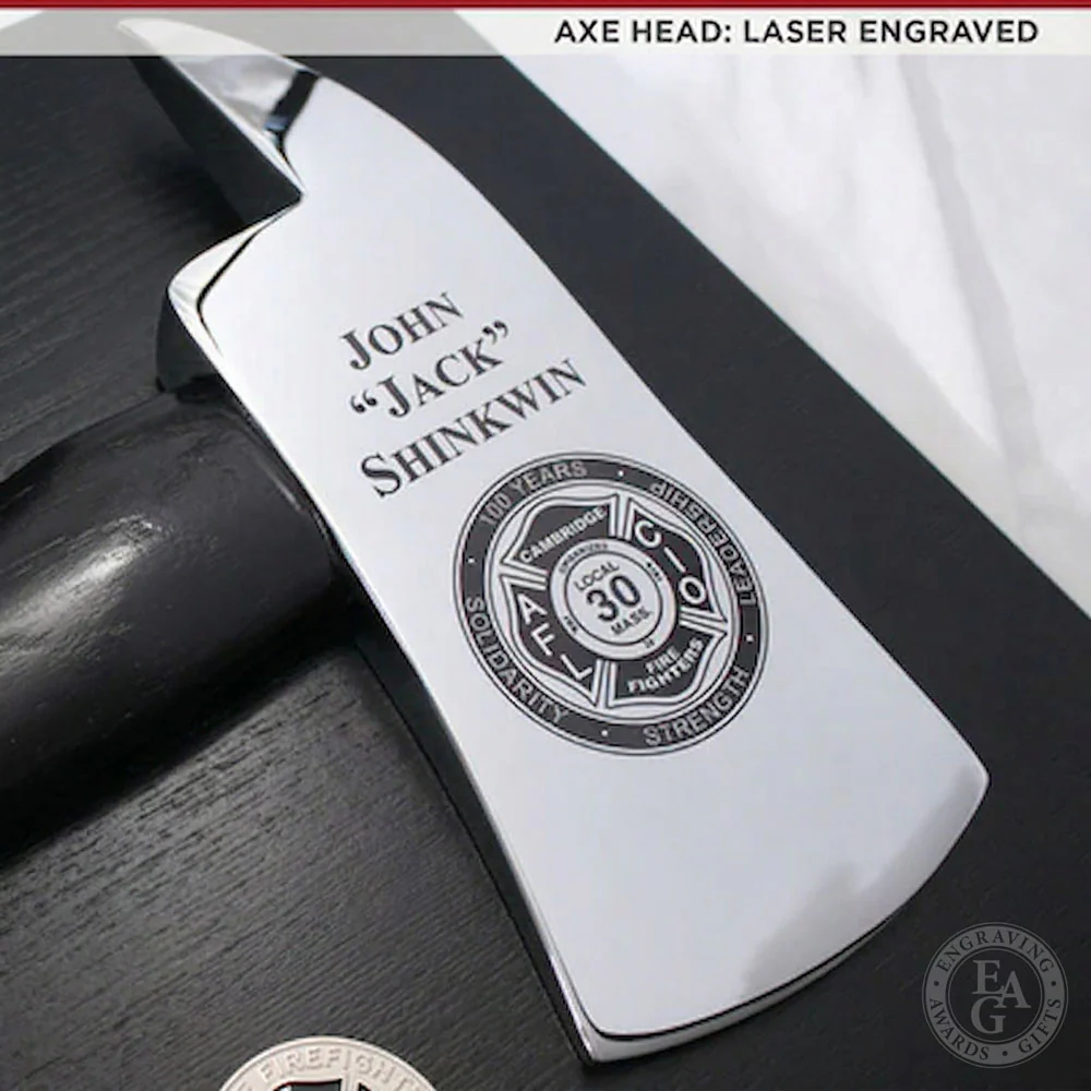 20" x 12" Black Firefighter Axe Award Plaque - Chrome - Image 6