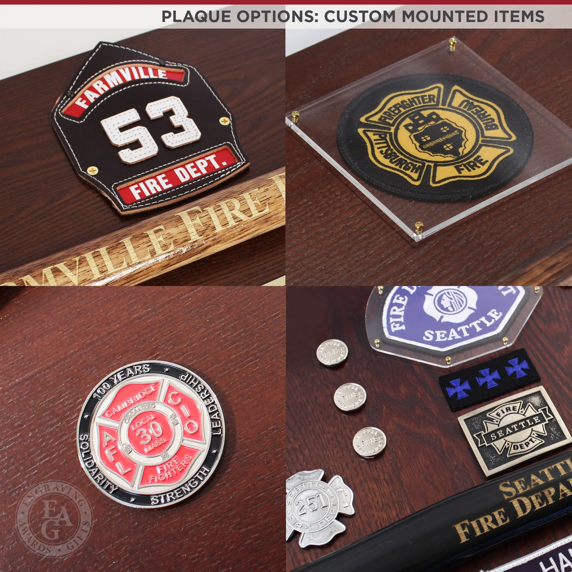 20" x 12" Walnut Firefighter Axe Award Plaque - Gold - Image 10