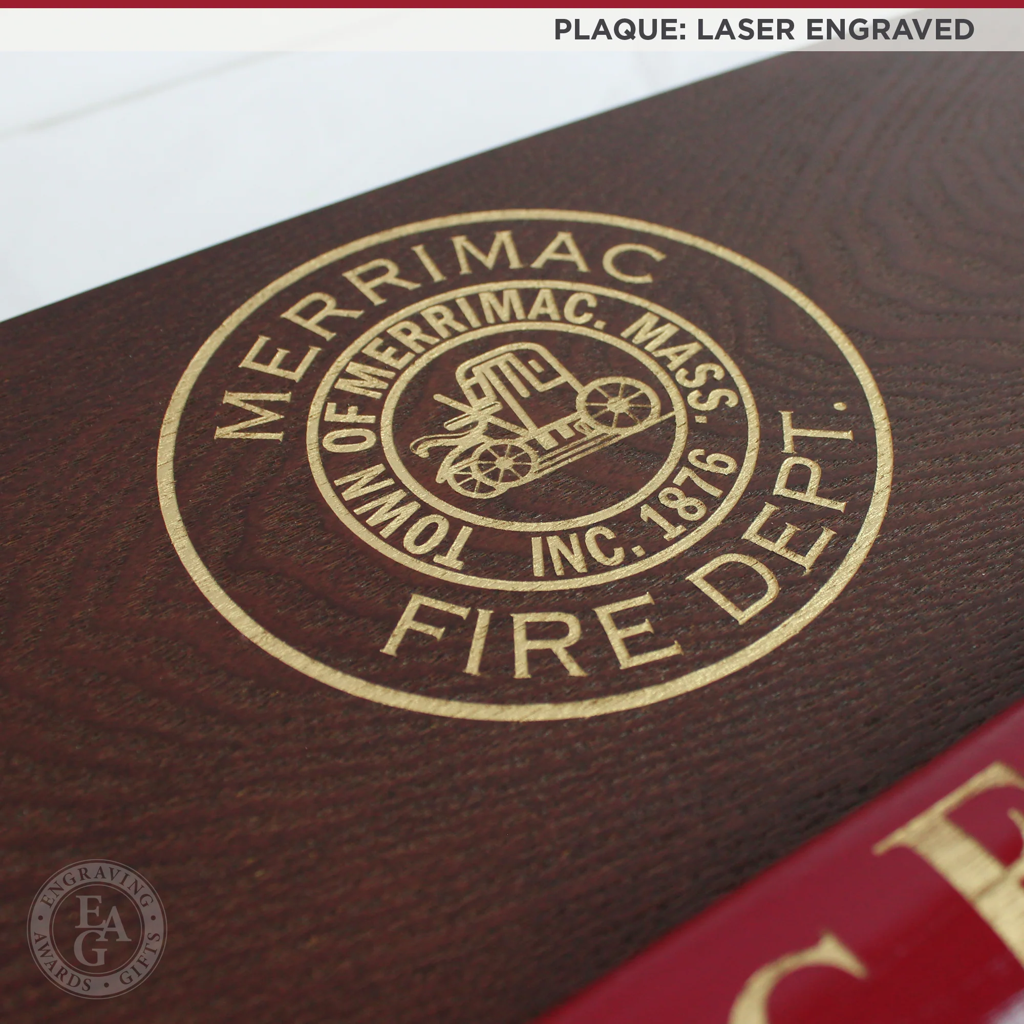 20" x 12" Walnut Firefighter Axe Award Plaque - Gold - Image 11