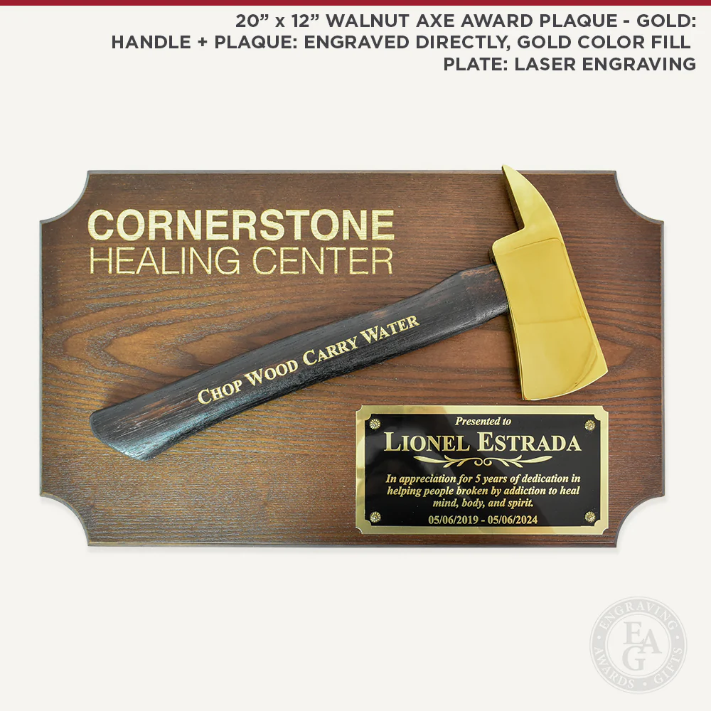20" x 12" Walnut Firefighter Axe Award Plaque - Gold - Image 17