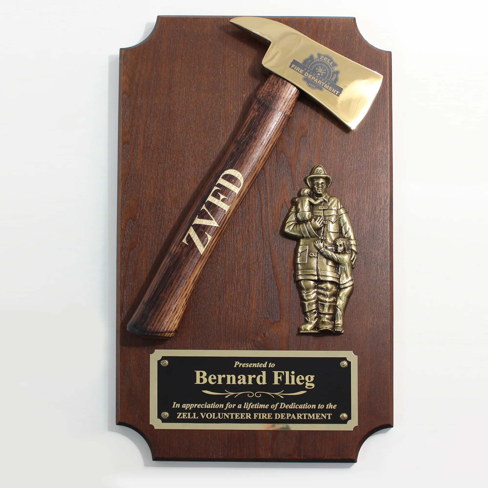 20" x 12" Walnut Firefighter Axe Award Plaque - Gold - Image 18