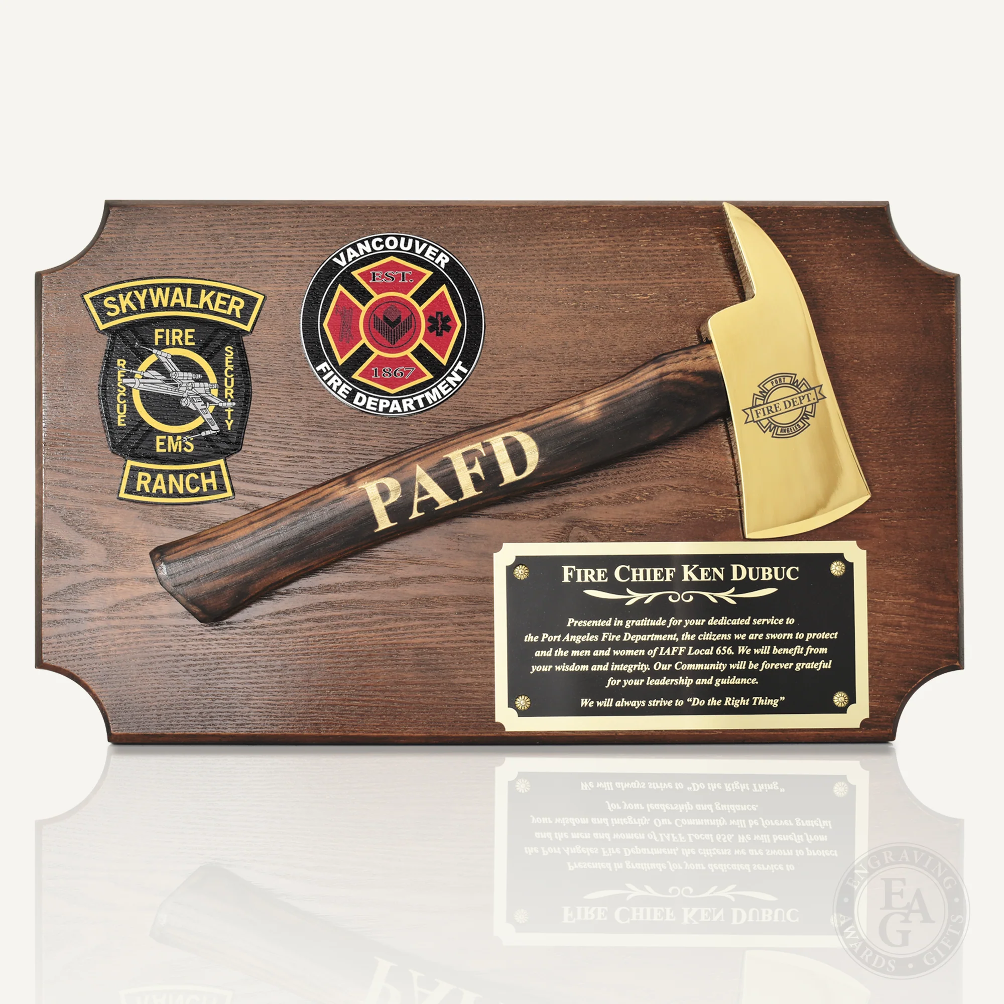20" x 12" Walnut Firefighter Axe Award Plaque - Gold - Image 22
