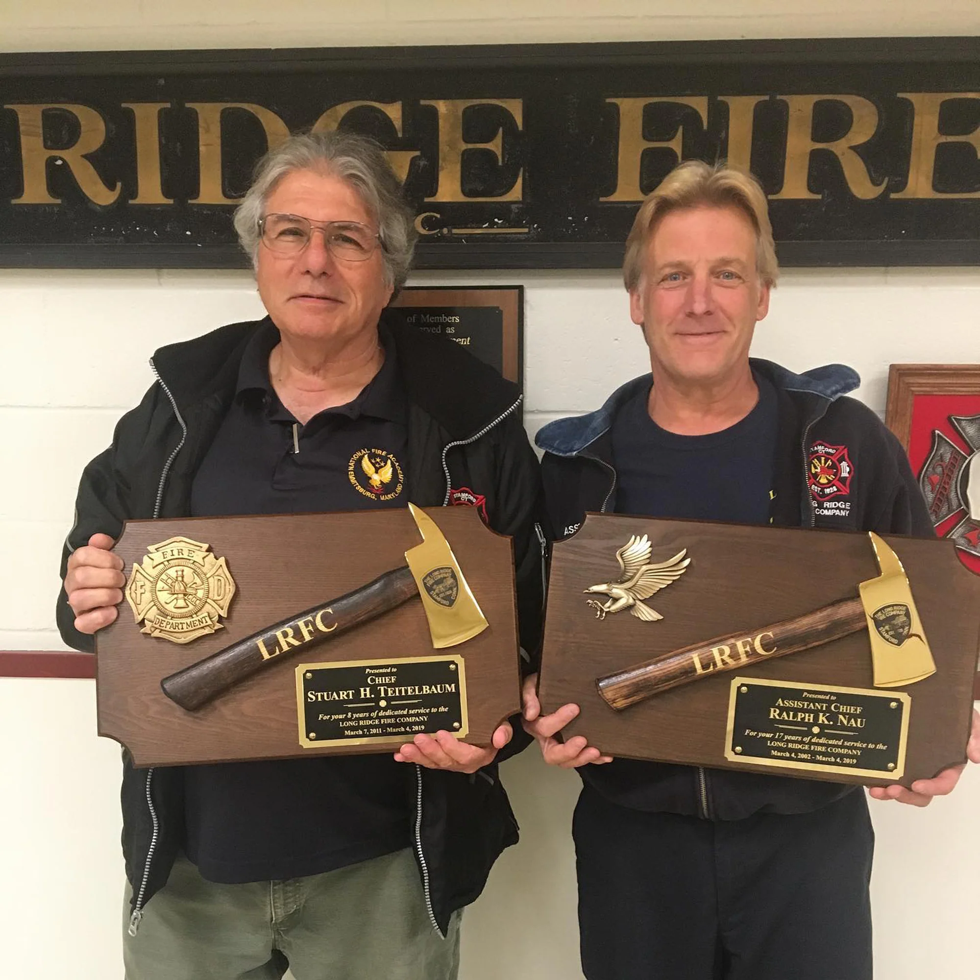 20" x 12" Walnut Firefighter Axe Award Plaque - Gold - Image 24