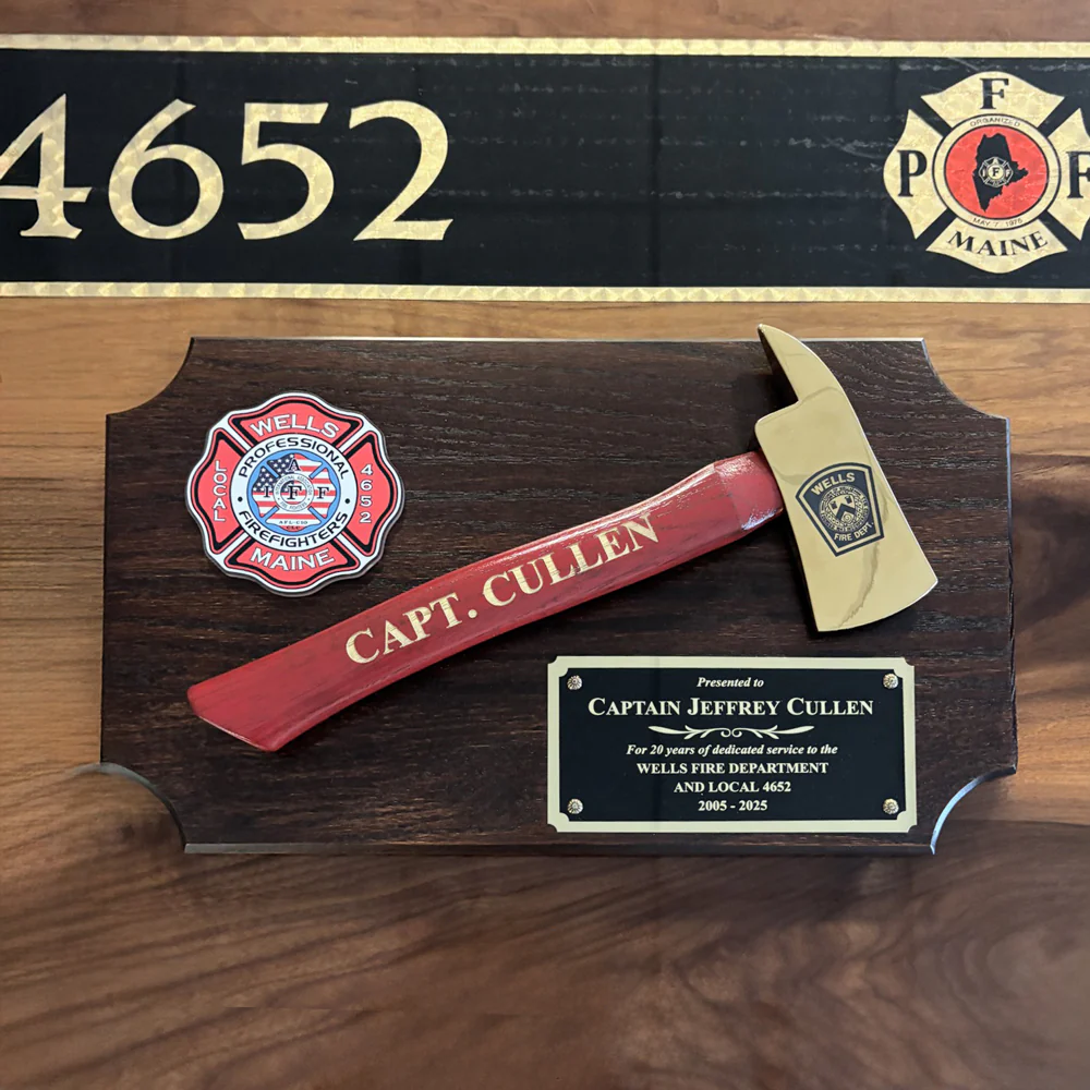 20" x 12" Walnut Firefighter Axe Award Plaque - Gold - Image 31