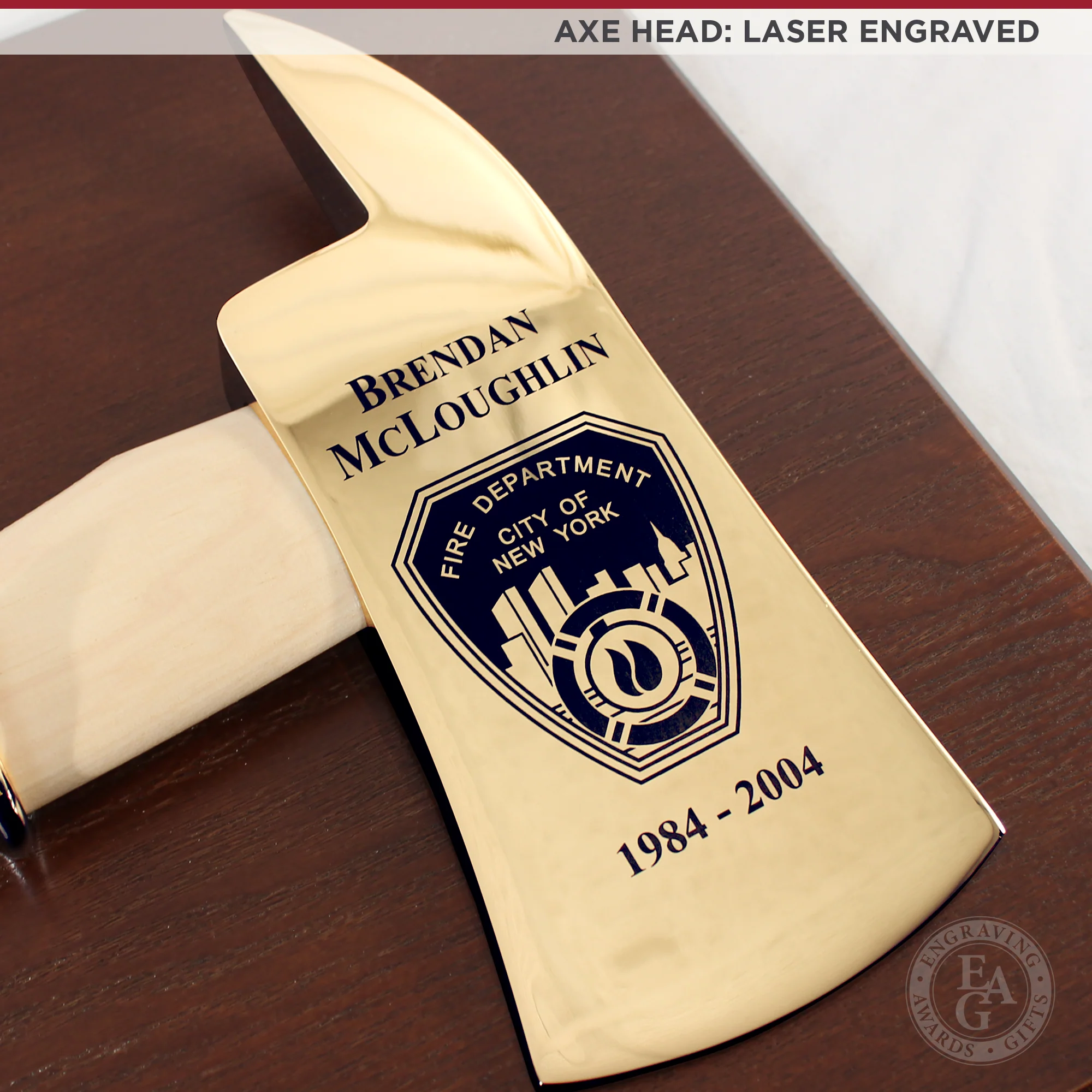 20" x 12" Walnut Firefighter Axe Award Plaque - Gold - Image 8