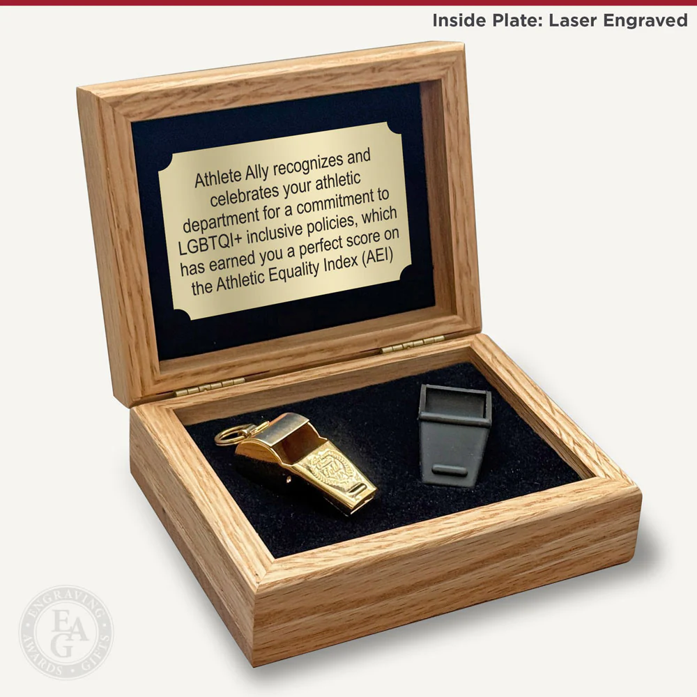 24 KT Gold Plated Whistle Award w/ Oak Case - Image 3
