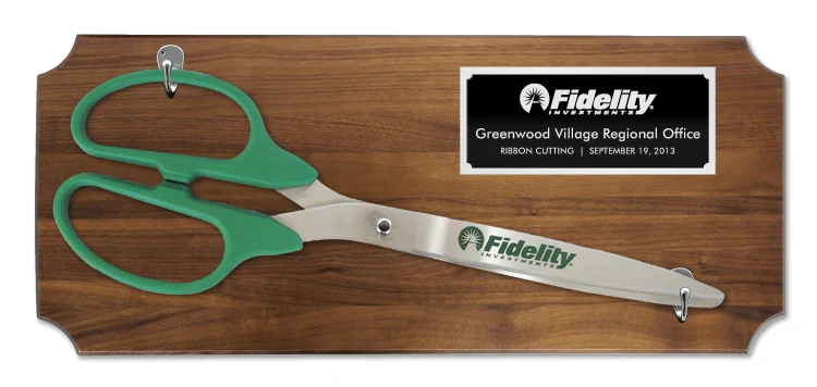 25" Ceremonial Ribbon Cutting Scissors Walnut Plaque - Image 5