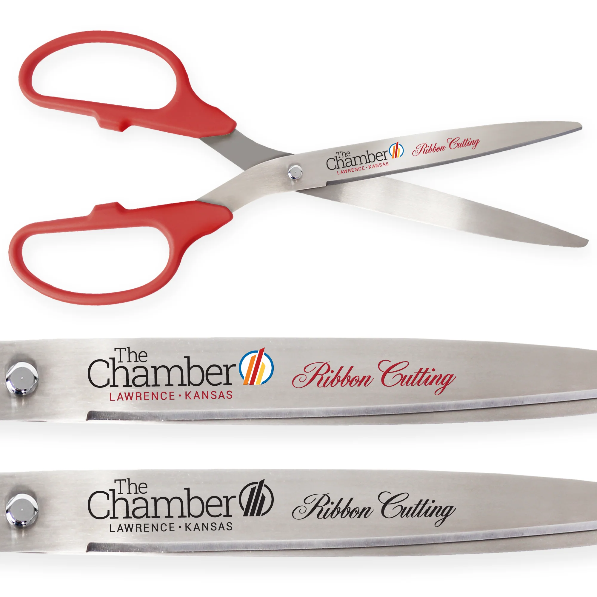 25" Red Ribbon Cutting Scissors with Silver Blades - Image 2