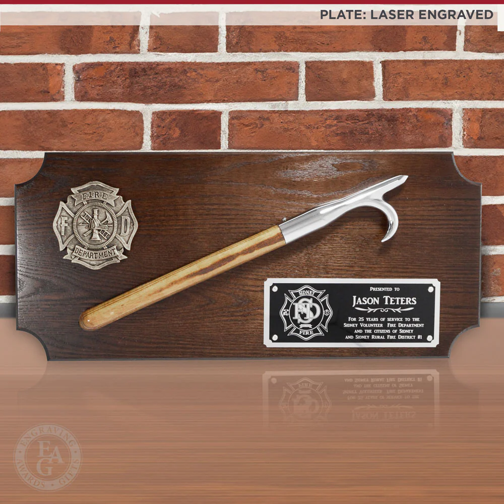 28" x 12" Walnut Firefighter Pike Pole Award Plaque - Polished Aluminum - Image 5