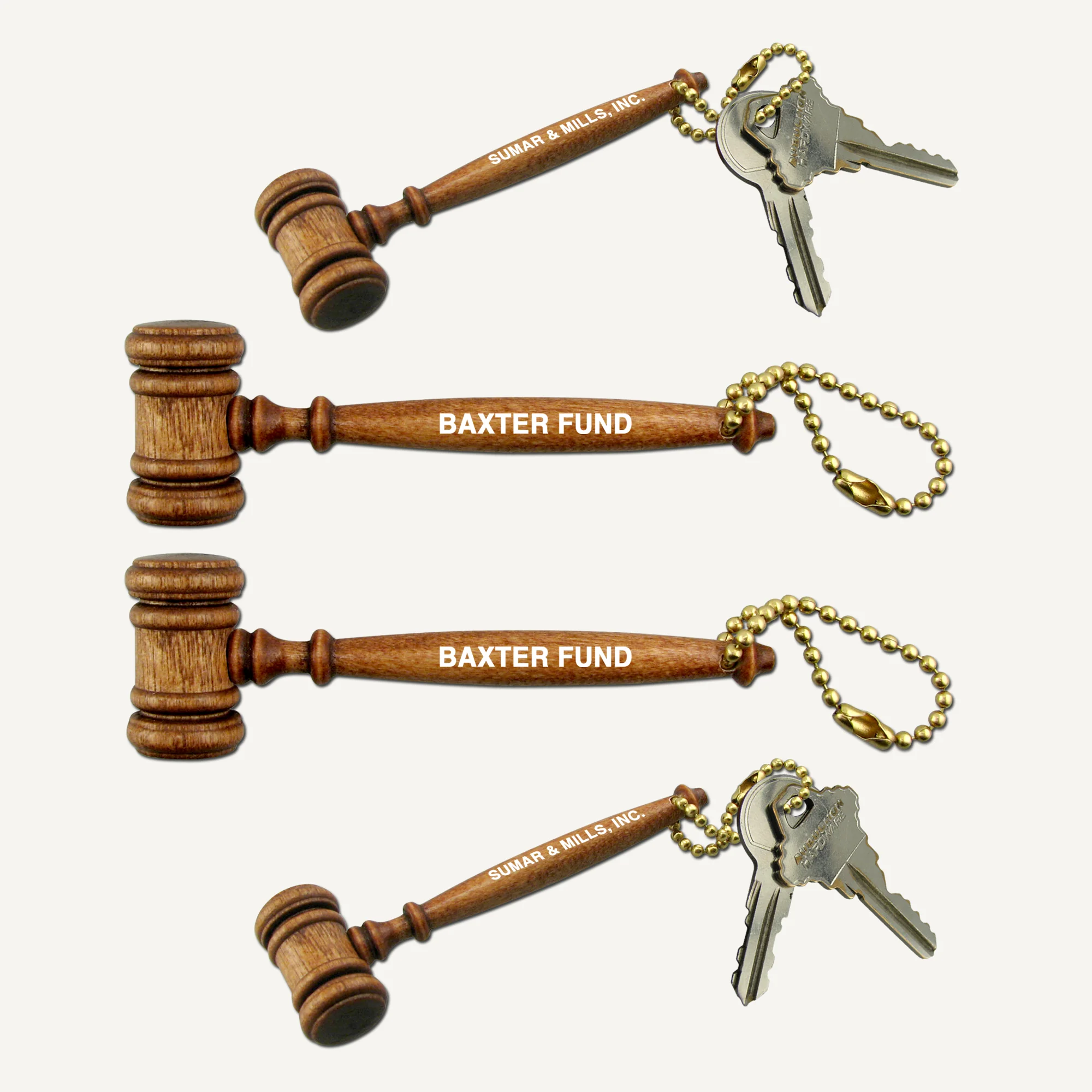 3-1/2" Petite Style Walnut Finish Gavel Keychains with Imprint