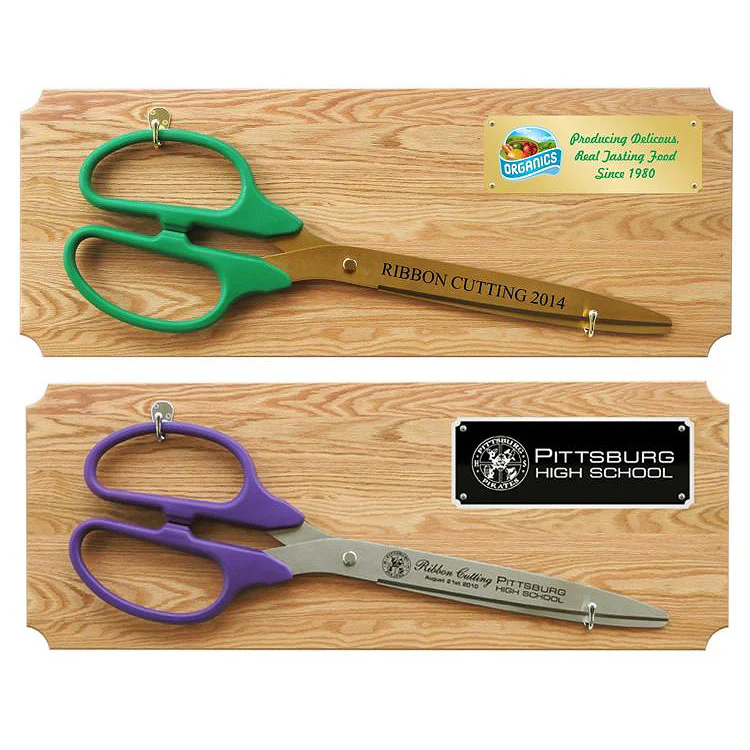 36" Ceremonial Ribbon Cutting Scissors Oak Plaque