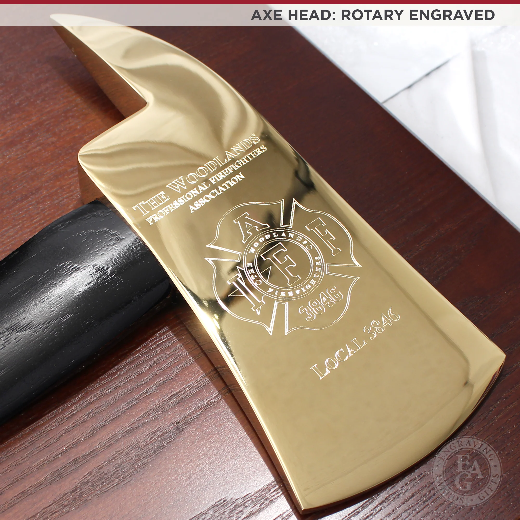 36" Gold Plated Ceremonial Firefighter Axe - Black - Image 9